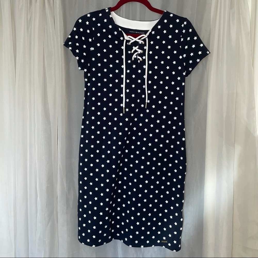 Tommy Hilfiger Lace Up Stars Navy Dress Size Small